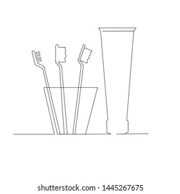 continuous line drawing of toothpaste toothbrush. isolated sketch drawing of toothpaste toothbrush line concept. outline thin stroke vector illustration