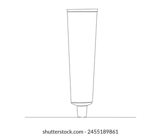 Dibujo de línea continua del tubo de la pasta de dientes. Una línea de pasta de dientes. Concepto de salud dental arte lineal continuo. Esquema editable.