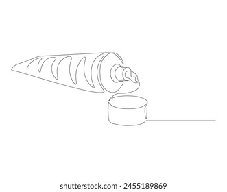 Continuous line drawing of toothpaste tube. One line of toothpaste. Dental health concept continuous line art. Editable outline.