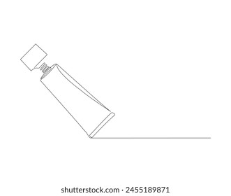 Continuous line drawing of toothpaste tube. One line of toothpaste. Dental health concept continuous line art. Editable outline.