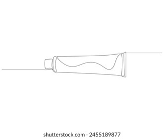 Continuous line drawing of toothpaste tube. One line of toothpaste. Dental health concept continuous line art. Editable outline.