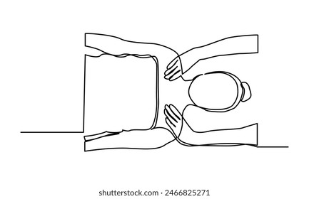 Continuous line drawing of top-view Spa body massage treatment. Body care Single-line Young woman having a massage in a spa salon. Physical Therapy concept vector illustration.
