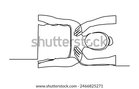 Continuous line drawing of top-view Spa body massage treatment. Body care Single-line Young woman having a massage in a spa salon. Physical Therapy concept vector illustration.
