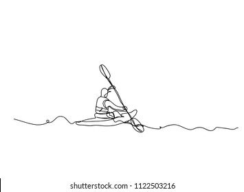 Dibujo continuo de turistas es una canoa veraniego ilustración vectorial de los viajes