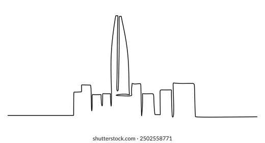 Continuous line drawing of a tower in Seoul city skyline, South Korea. A stylish illustration ideal for travel-themed posters.