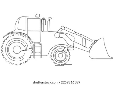 
Plano continuo de un tractor con pequeños neumáticos delanteros