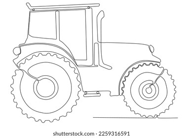 
Plano continuo de un tractor con pequeños neumáticos delanteros