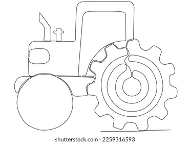 
Plano continuo de un tractor con pequeños neumáticos delanteros