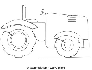 
Plano continuo de un tractor con pequeños neumáticos delanteros