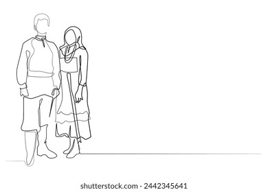 continuous line drawing of traditional Russian clothing.one line drawing of traditional Russian clothing for men and women.single line vector illustration.isolated white background