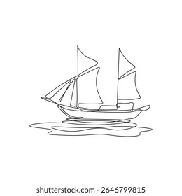 Desenho de linha contínua de navio tradicional - Barco à vela indonésio minimalista