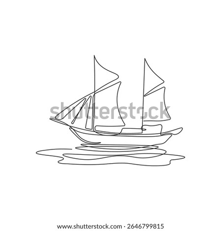 Continuous Line Drawing of Traditional Ship – Minimalist Indonesian Sailing Boat