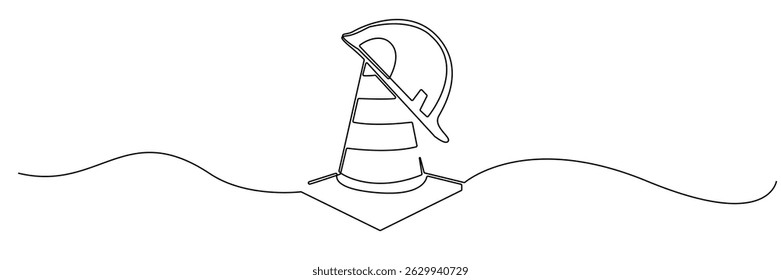 continuous line drawing of traffic cone and construction hat.single line drawing of construction sign,road repair,contractor and others.line art vector illustration