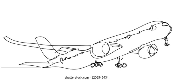continuous line drawing of the transport plane vector illustration.
