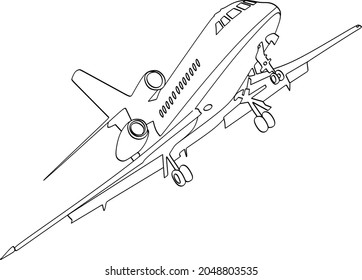 continuous line drawing of the transport plane vector illustration.