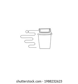Continuous line drawing of trash can with speed design, object one line, single line art, vector illustration