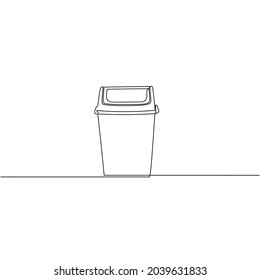 Continuous line drawing of trash can, object one line, single line art, vector illustration