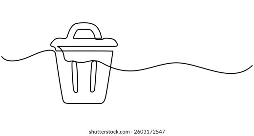 continuous line drawing of trash can symbol. abstract line art illustration, One continuous line drawing of metallic garbage container. Recycling waste dustbin in simple linear style. Trash box pro.