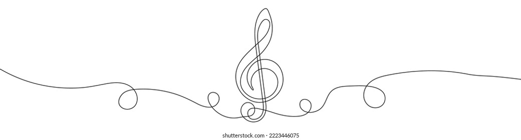 Continuous line drawing of treble clef. Music note one line icon. One line drawing background. Vector illustration. Line art of treble clef