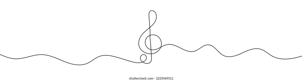 Continuous line drawing of treble clef. Music note one line icon. One line drawing background. Vector illustration. Line art of treble clef