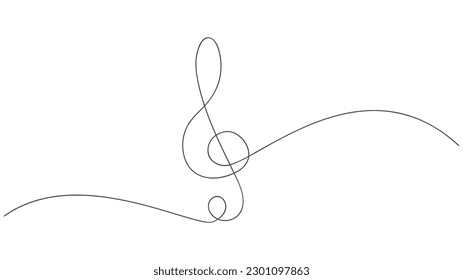 Continuous line drawing of Treble clef. Musical sign. Vector illustration.