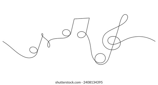 continuous line drawing of treble clef music notes minimalist seamless continuity vector illustration