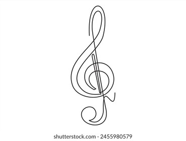 Continuous line drawing of treble clef. Music note one line icon. One line drawing background. Vector illustration. Line art of treble clef