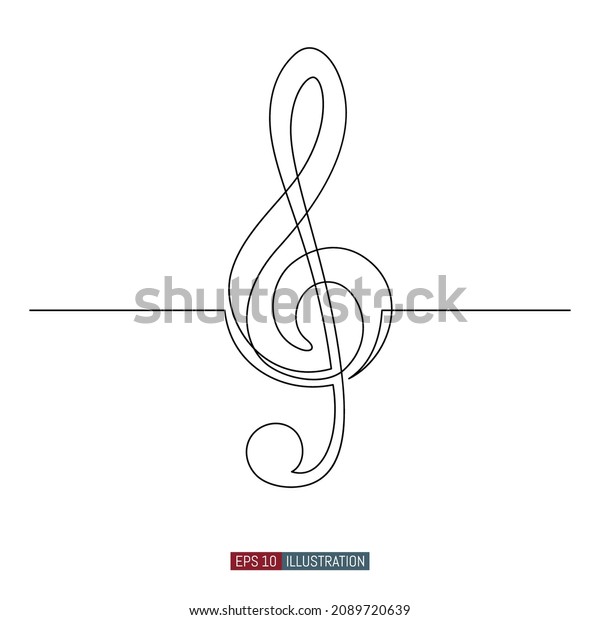 Continuous line drawing of\
Treble clef. Musical sign. Symbol of music school, recording\
studio, radio waves, karaoke. Template for your design works.\
Vector\
illustration.