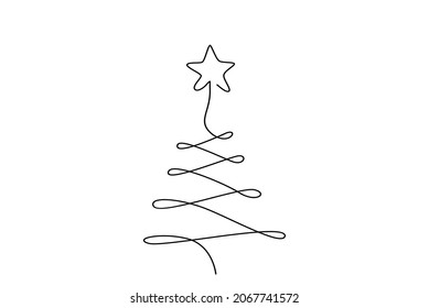 Continuous line drawing of  tree, Black and white vector minimalistic linear illustration made of one line
