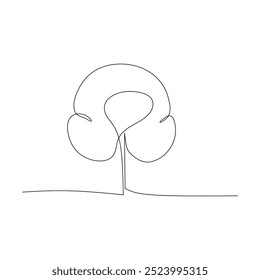 Continuous line drawing of a tree with a clear outline and no leaves with circular leaves. Suitable for nature and environment illustration 