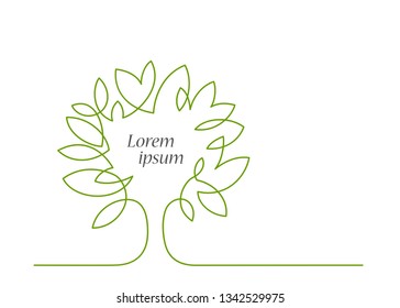 Continuous line drawing of tree  with empty center for text or logo on white background. Vector illustration
