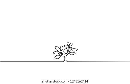 Continuous line drawing of tree. Lines black on white background. Vector illustration
