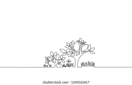 Continuous line drawing of tree. Lines black on white background. Vector illustration