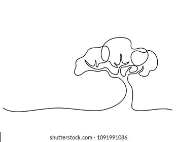 Continuous Line Drawing. Tree Logo. Vector Illustration. Concept For Logo, Card, Banner Poster Flyer