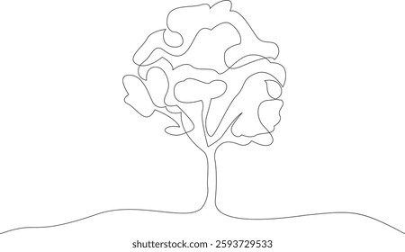 Continuous line drawing of a tree. Nature one line art. Vector illustration.