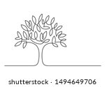 Continuous line drawing of tree on white background. Vector illustration