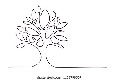 Continuous line drawing of tree on white background. Vector illustration