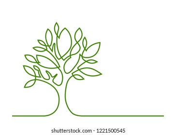 Continuous line drawing of tree on white background. Vector illustration