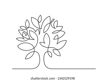 Continuous line drawing of tree on white background. Vector illustration