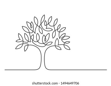Continuous line drawing tree white background  Vector illustration