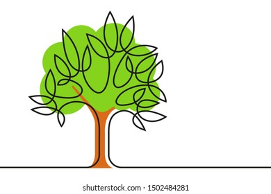 Continuous line drawing of tree on white background. Vector illustration