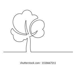 Continuous line drawing of tree on white background. Simple outline. Vector illustration