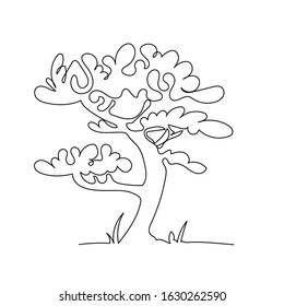 Continuous line drawing of tree on white background. Vector illustration