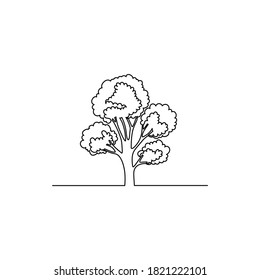 Continuous line drawing of tree on white background.vector
