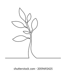 Continuous line drawing of tree on white background. Vector illustration
