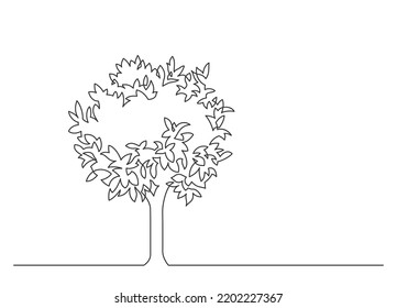 Continuous line drawing of tree on white background. Beautyfull bush one line. Vector illustration