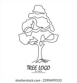 Dibujo continuo de línea de árbol sobre fondo blanco. Ilustración del vector	