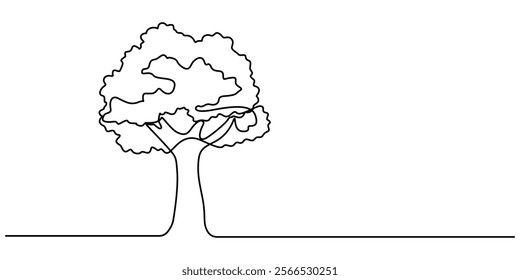 Continuous line drawing of tree on white background. Vector illustration, Tree plant doodle outline vector forest environment. Continuous one line tree plant for eco, nature, garden logo design. pro. 