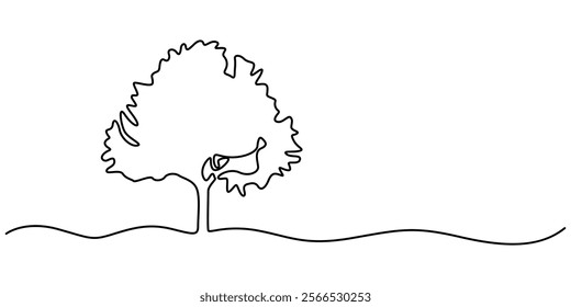 Continuous line drawing of tree on white background. Vector illustration, Tree plant doodle outline vector forest environment. Continuous one line tree plant for eco, nature, garden logo design. pro. 