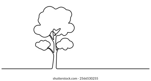 Continuous line drawing of tree on white background. Vector illustration, Tree plant doodle outline vector forest environment. Continuous one line tree plant for eco, nature, garden logo design. pro. 